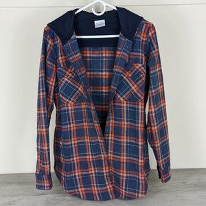 Columbia Womens City Hooded Longlseeve Heavy Flannel Plaid Shirt Shacket sz Med